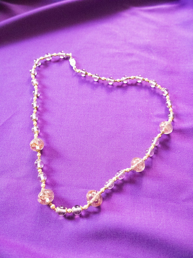 Collier perles roses et dorées