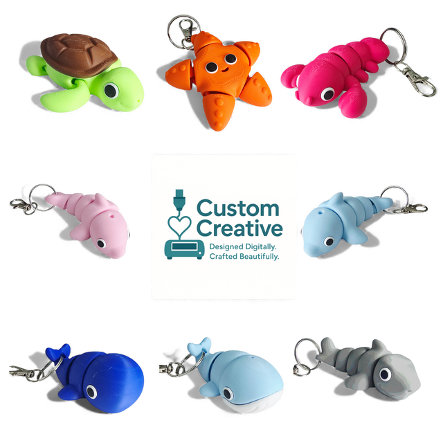 Sea Life Fidget &amp; Keyring Fidget Collection – 3D Printed Ocean Animals (8 Cute Designs)