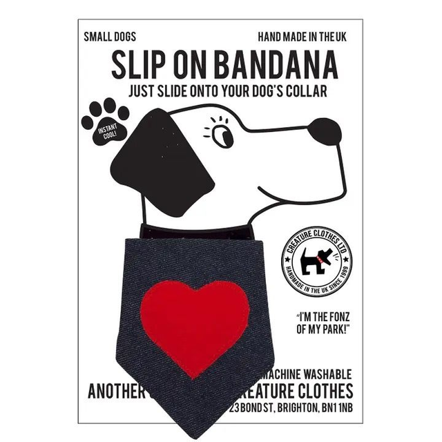 Slip on Dog Bandana - Red Heart on Denim
