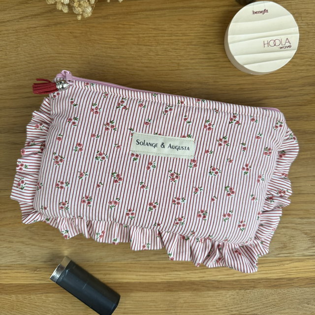 Pochette froufrous petites fleurs rose