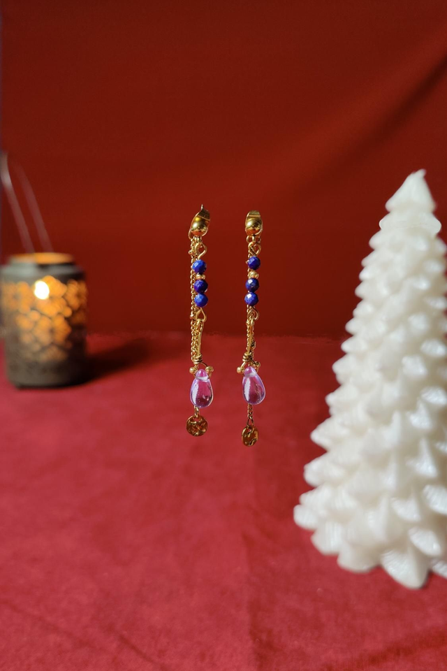 Coffret bijoux - Boucles &amp; Bracelet assortis - Lapis Lazuli &amp; Doré