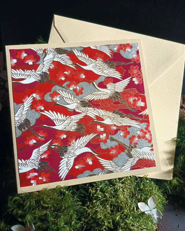 Carte - enveloppe - papier washi - grues - oiseaux - La&Titia 