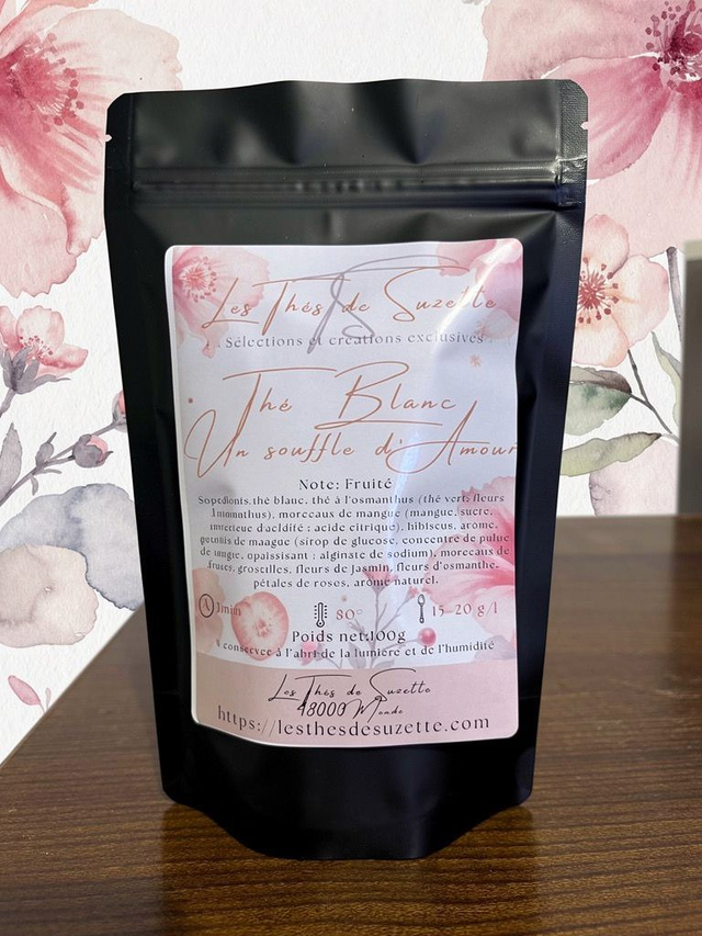 Thé Blanc Un Souffle d'amour - Mangue, hibiscus, fleur d'osmanthus, fraise, groseille, jasmin