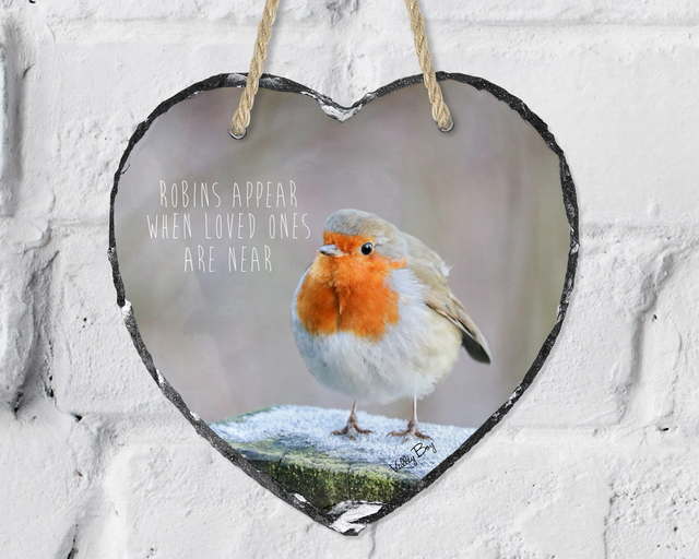 “When Robins Appear Frosty Toes” Heart Slate    