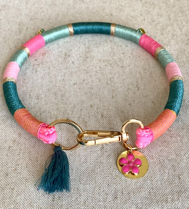 Collier bijou rose bleu vert