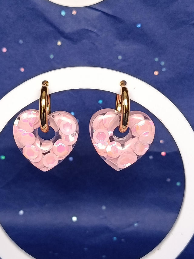 Pampilles "Cœur de Rosée" – Bijoux cœur rose irisé, pampilles artisanales poétiques