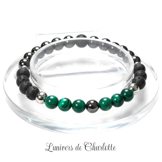 Bracelet "Anti-inflammatoire" - Hématite, malachite, pierre de lave - REF13
