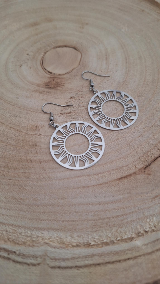 Boucles D'oreilles Ronde Soleil Argenté Personnalisable 