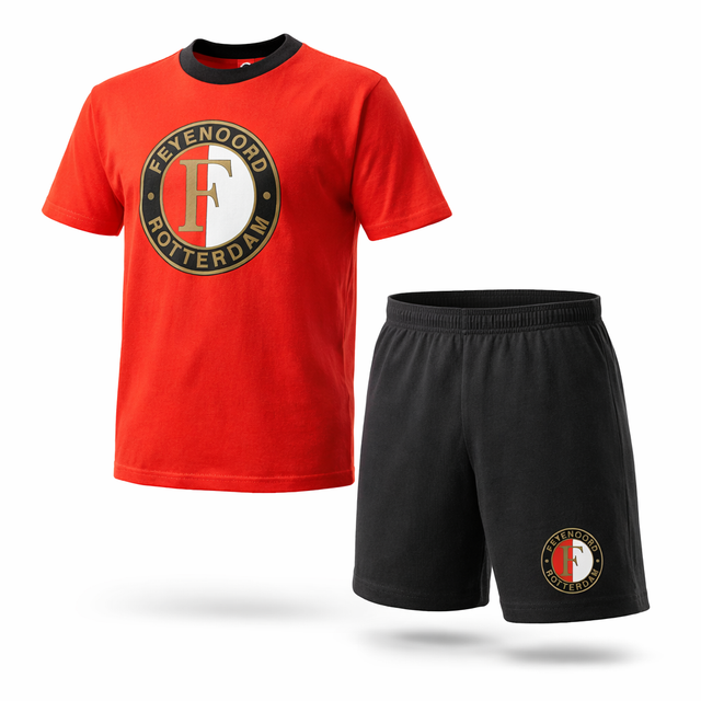 Feyenoord Shortama voor kinderen - Groot logo - rood/zwart