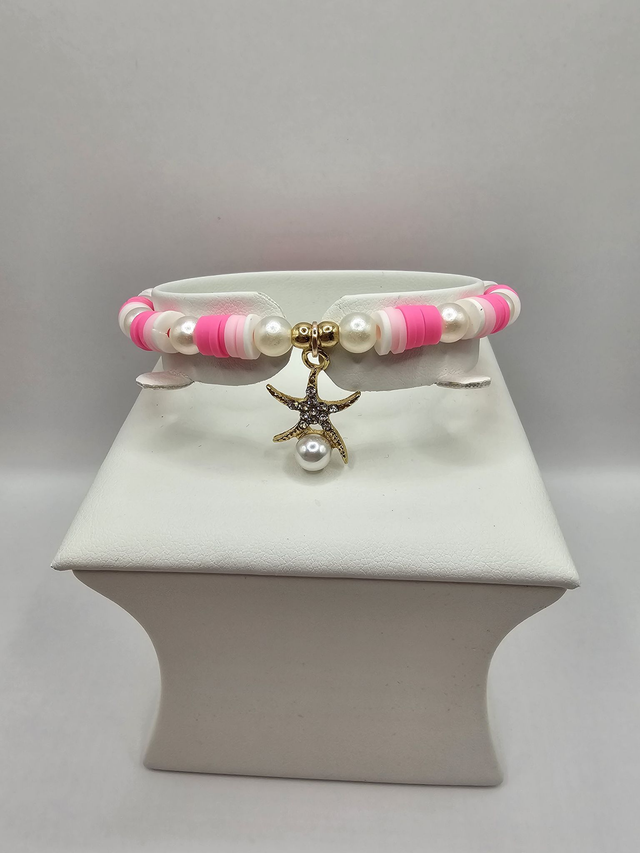 Heishi Clay Bead &amp; Faux Pearl  'Starfish' Bracelet.