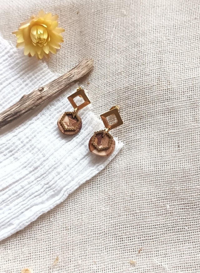 Boucles d&#039;oreilles boisés géométrique