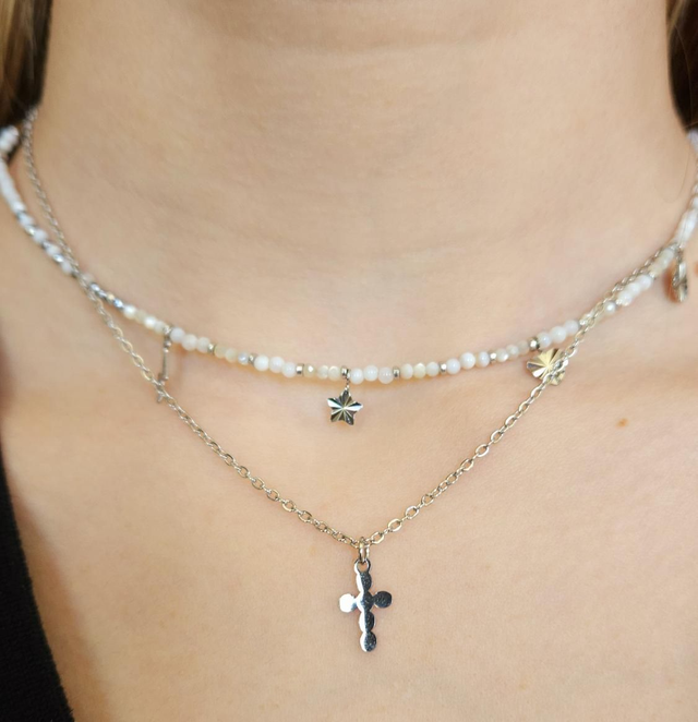Collier double rangs croix 