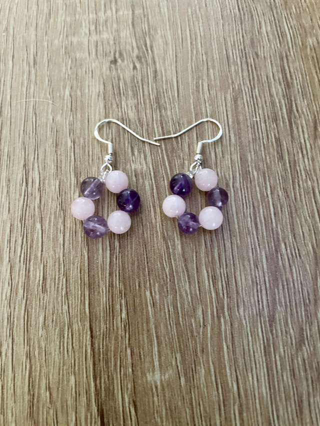 Boucles d'oreilles Améthyste et Quartz rose 6 mm