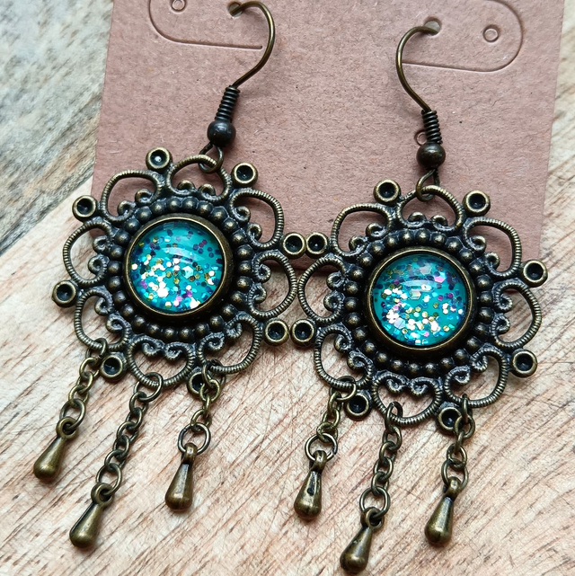 Boucles d'oreilles IRMA turquoise et paillettes multicolores
