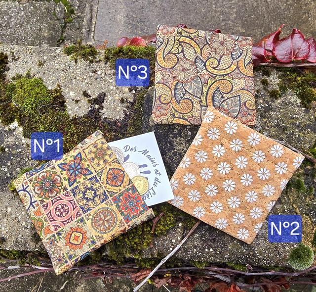 Porte-monnaie carré "Samy" en tissu de liège imprimé à pince (3 à choix)