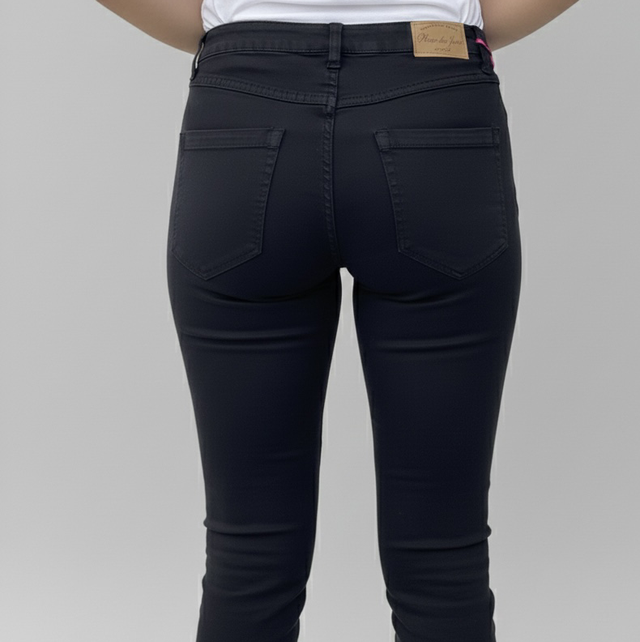 Jean Slim Noir Place du Jour - Taille Haute à Boutons Apparents