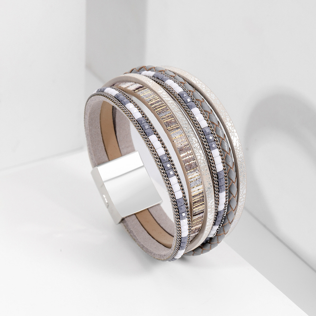 Multi Strand Grey Boho Wrap Bracelet