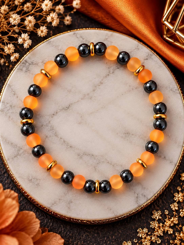 Bracelet mixte unique en perles de verre et hématite