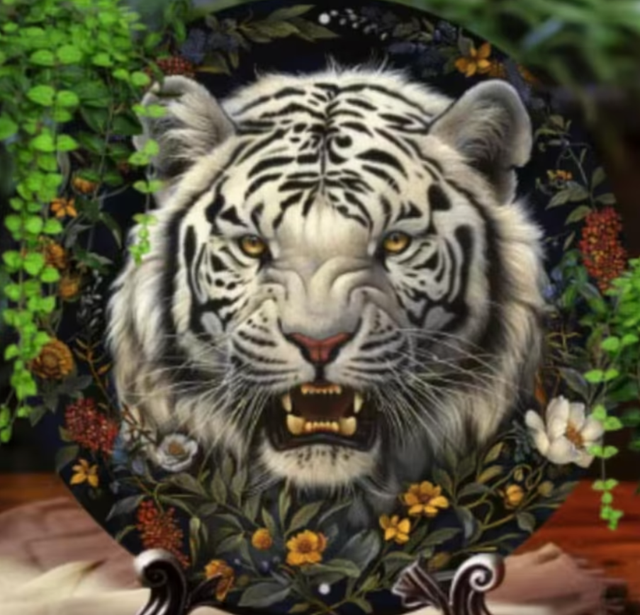 Vintage rond metalen bord Witte Tijger (20cm)