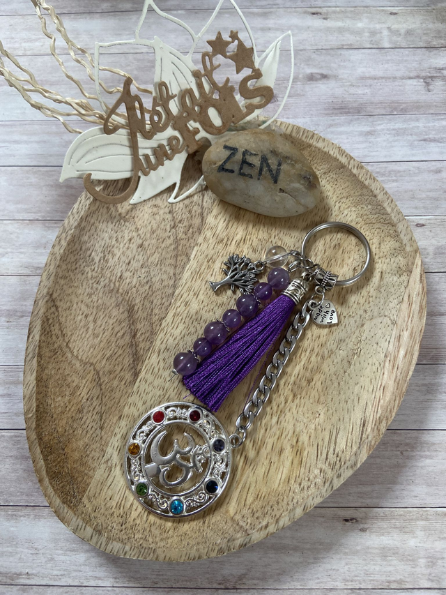 Porte clefs &quot;OM&quot; en Améthyste