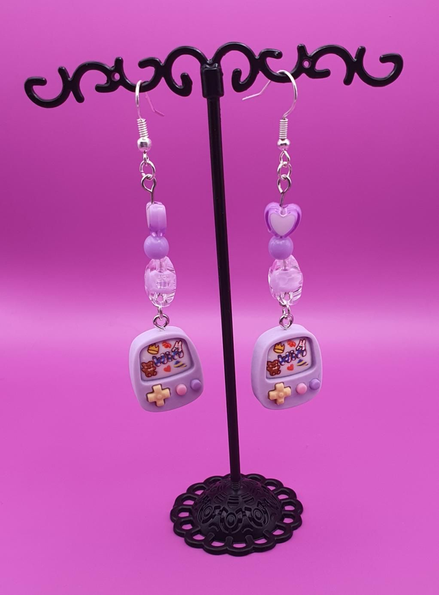 Earrings Gameboy Purple Mono