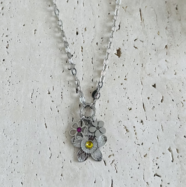 Ketting bloem zilver