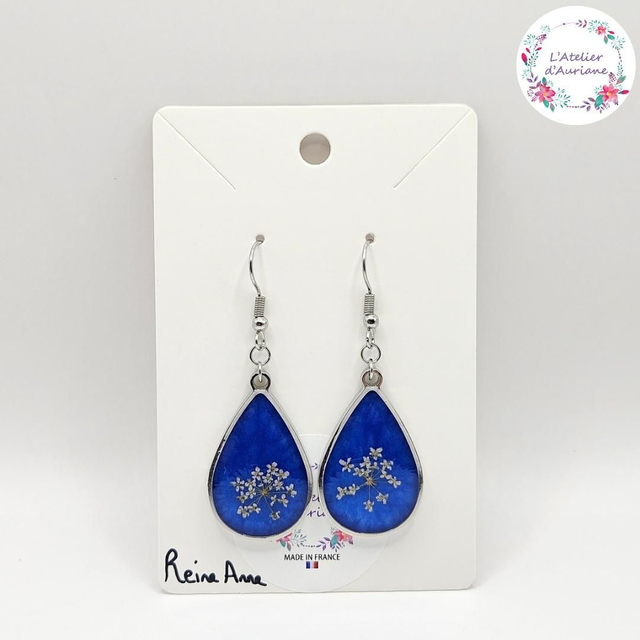 Boucles d'oreilles "Reine Anne bleu" argentées
