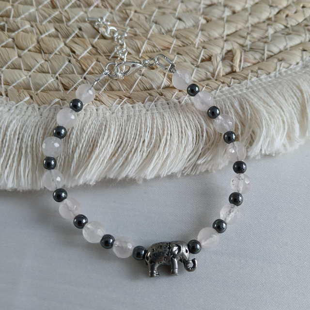 Dames armband "Liefde en Geluk" - Rozenkwarts en Hematiet (1.119)