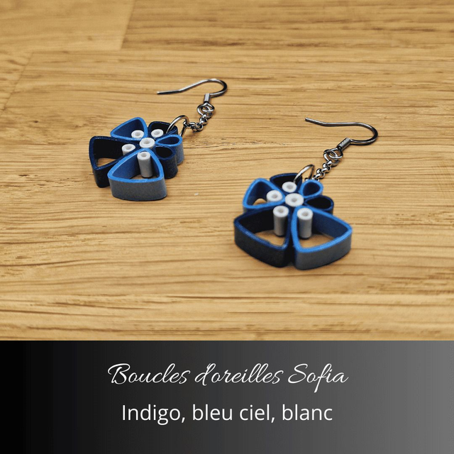 Boucles d&#039;oreilles Sofia - Indigo, bleu ciel, blanc