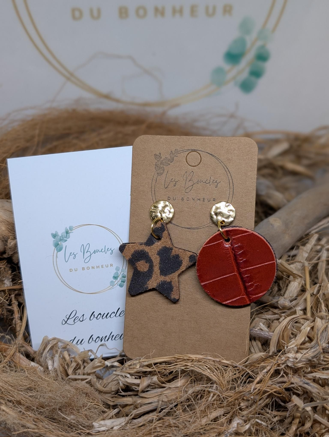 Boucles d'oreilles Asymétrique léopard terracotta as053