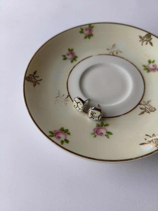 Boucles d&#039;oreilles carrées - porcelaine - Limoges - no.3