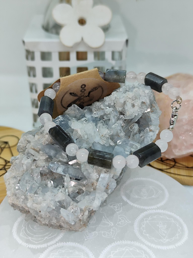 Labradorite Quartz Rose avec attache