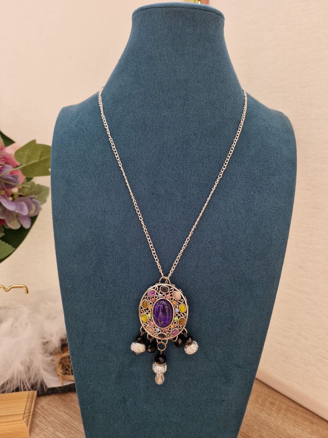 Collier Vintage Baroque Pierres Multicolore Perles Cristal