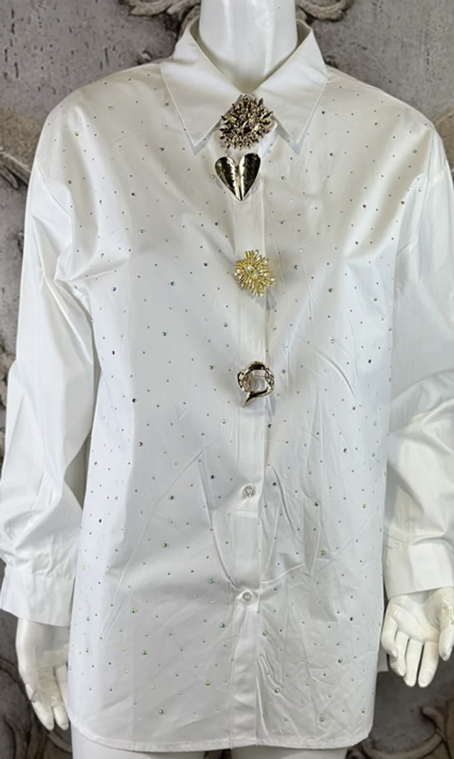 BU47 Bluse mit Broschen u.Glitzer AA ca.60cm L ca.66cm