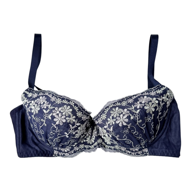 Navy blue Floral Embroidered Japanese Bra UK 34C    