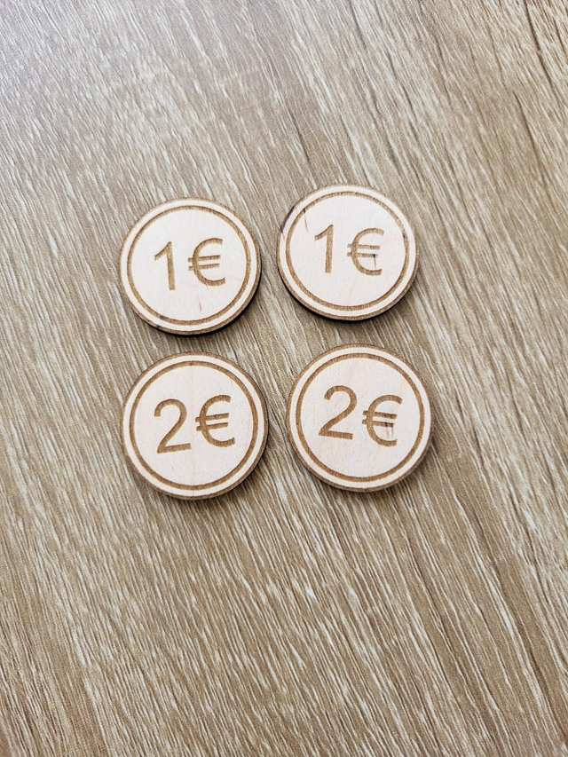 Lot de 4 jetons pièces en bois