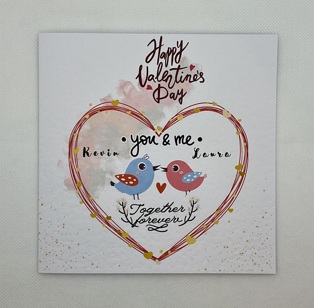 Personalised Valentine’s Day card with couple’s name. Heart design.Matching items available.