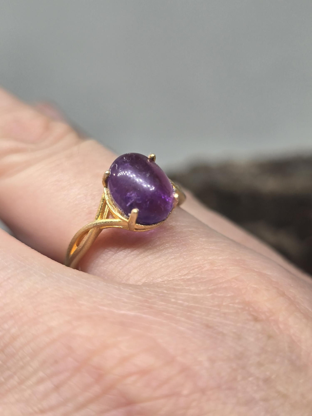 Bague Argent 925 doré mat et Améthyste 