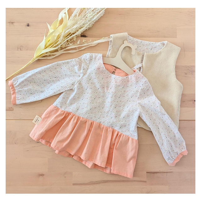 Noël – Ensemble blouse + gilet – Taille 2 ans - Tissu coton rose à étoiles roses