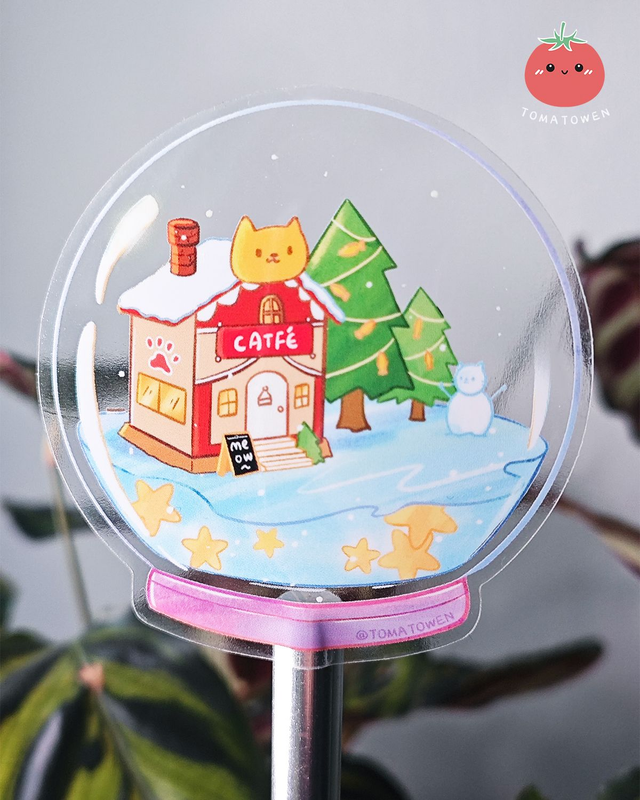 Transparent sticker: Glass ball cat cafe