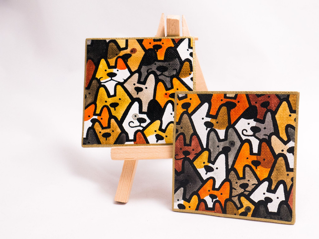 PIESKI magnes, kwadratowy kształt, ręcznie malowany, akwarela