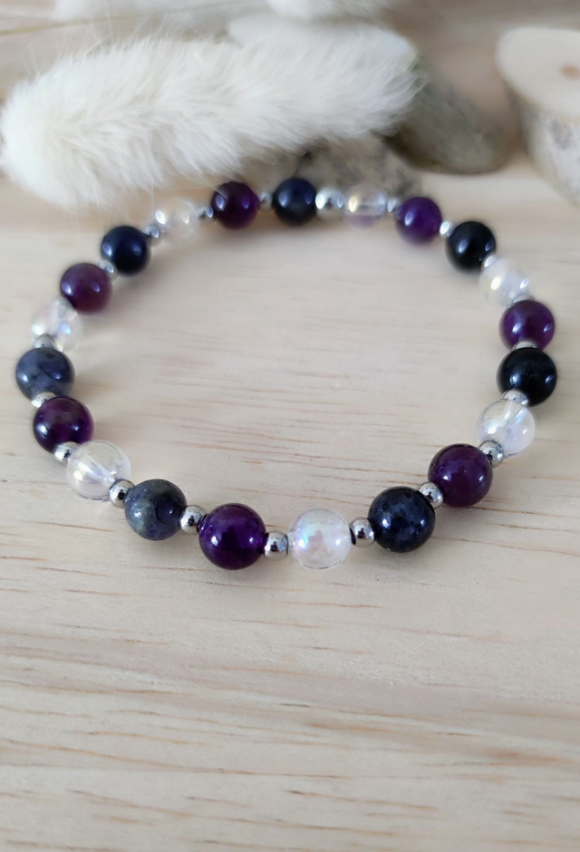 Bracelet "Élévation spirituelle" Cordiérite et Améthyste