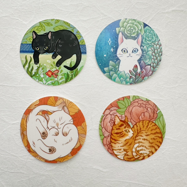 Stickers - 4 Round cats