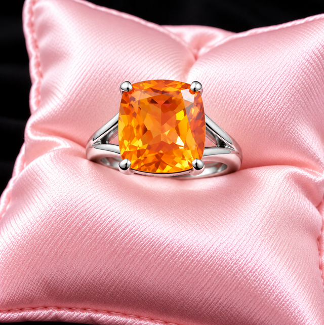 925 Sterling Silver &amp; Padparadscha Quartz Ring