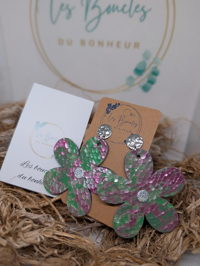 Boucles d'oreilles marguerite vert rose m652