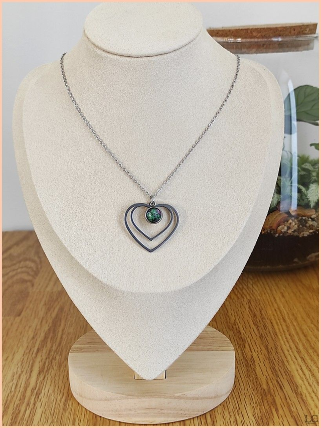 Collier coeur, pierre naturelle - Rubis Zoisite