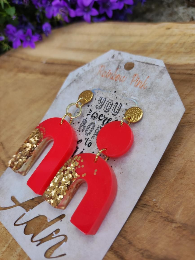 Boucles d&#039;oreilles &#039;Pink&amp;Gold Rainbow&#039;