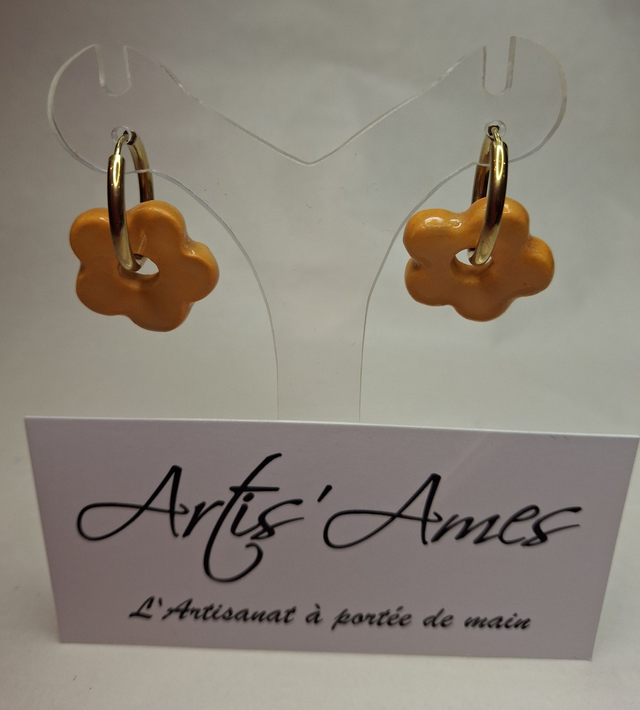 Boucles d'oreilles créoles Fleur jaune orangé