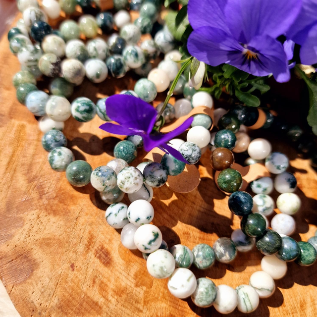Tree Agate 8mm Beaded Bracelet 