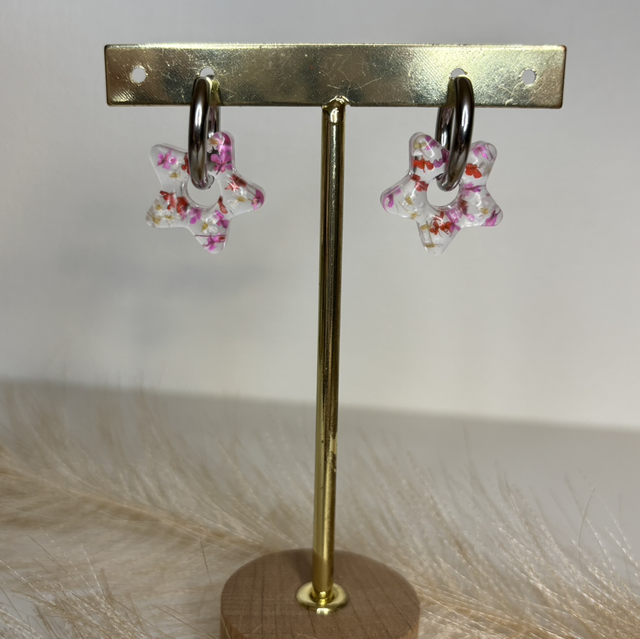 Pampilles étoile fleur rose et blanche 